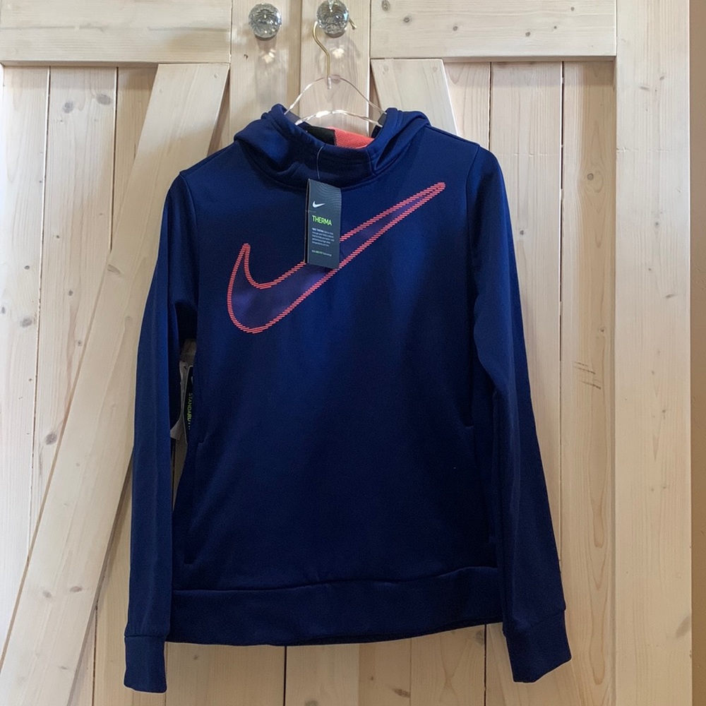 Girls youth large Nike hoodie coral and navy